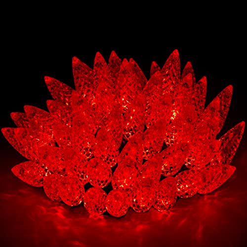 Lot de 2 guirlandes lumineuses à LED, 6 m, étanches pour intérieur et extérieur, avec rallonges, économie d'énergie, connexion pour fête, Noël, Halloween, décoration de vacances, rouge Cover