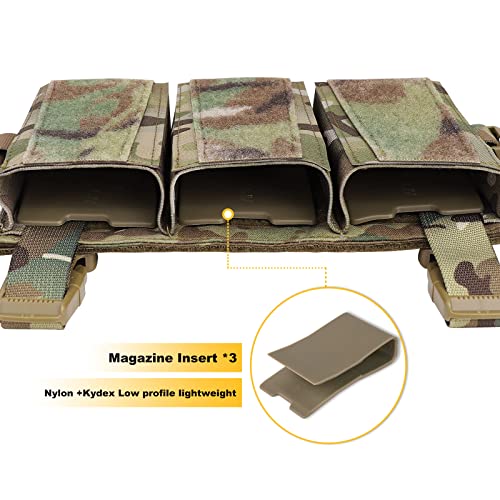 Tactical Triple Mag Pouch,Placard 5.56 Magazine Panel With Insert Set Clip Holder With Hook Backing And Female Qasm Buckles. (Multicam) #TOP2