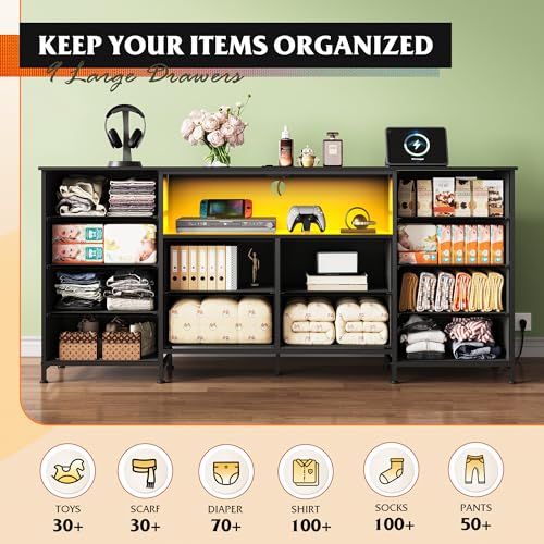 Image of WLIVE LED Dresser TV Stand for 75 Inch TV, 12 Drawers, Black