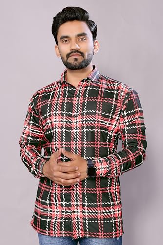 Image of GURIK Men's Cotton Box Checkered Slim Fit Casual Shirt with Chest Pocket, Full Sleeve Shirt for Formal & Casual Wear