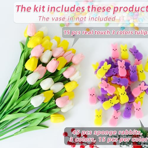 Easter-Decorations-Easter-Little-Bunnies-Decor-15-pcs-Artificial-Tulips-with-45-pcs-Bunnies-Vase-Filler-Set-Spring-Home-Decoration-Centerpieces-for-Tables-NO-VASE Easter Decorations Easter Little Bunnies Decor 15 pcs Artificial Tulips with 45 pcs Bunnies Vase Filler Set Spring Home Decoration Centerpieces for Tables NO VASE