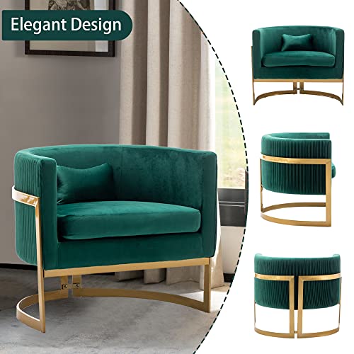 Alunaune Modern Velvet Barrel Living Room Chair Accent Chairs, Upholstered Mid Century Arm Lounge Chair Tub Bucket Club Chair Single Sofa For Bedroom-Green #TOP5
