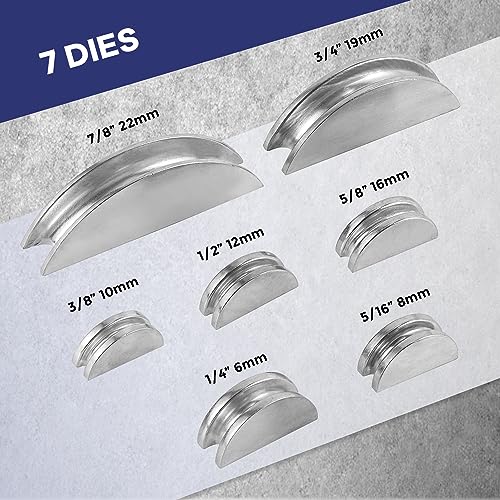Questa piegatubi Manuale per Tubi in Rame e Alluminio, con taglierina e alesatore, Piega Tubi da 6 a 22 mm.