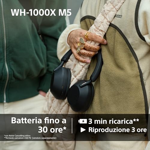 WH-1000XM5 Custodia Rigida | Cuffie Wireless Premium con Cancellazione del Rumore,Bluetooth,Chiamate Chiare,Hi-Res Audio, Fino a 30 Ore di Autonomia, Compatibili con iOS e Android – Silver - Cuffia gaming - Immagine 5