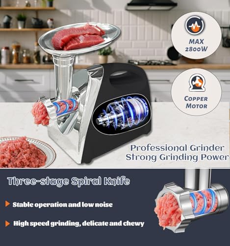 Image of VNIMTI Electric Meat Grinder Mincer Machine,Heavy Duty Meat Grinders 2800W,Sausage Maker with Blade,3 Plates,Sausage Stuffer Tube and Kubbe Kit for Home Kitchen Use, 2800W, Black