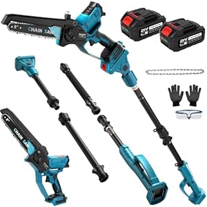 2 in 1 Cordless Pole Saw & 8 Inch Mini Chainsaw, Brushless Electric Chainsaw with 8.5Ft Extension Pole, 2X 4.0Ah Batteries, 15Ft Long Reach, 180° Adjustable Head, for Tree Pruning Hedge Cutting