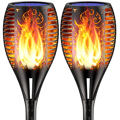 Solar Torch Lights, 96 Led Waterproof Flickering Flames Solar Lights Outdoor Landscape Decoration Lighting Dusk To Dawn Auto On/Off Security Torch Light For Patio Garden Yard Driveway (2 Packs-A) #TOP17