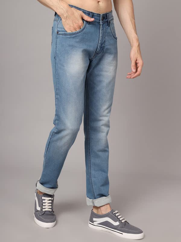 Image of Cantabil Men Blue Cotton Regular Fit Casual Jeans (P CTDUN1162 MEDIUMMERCERISED)