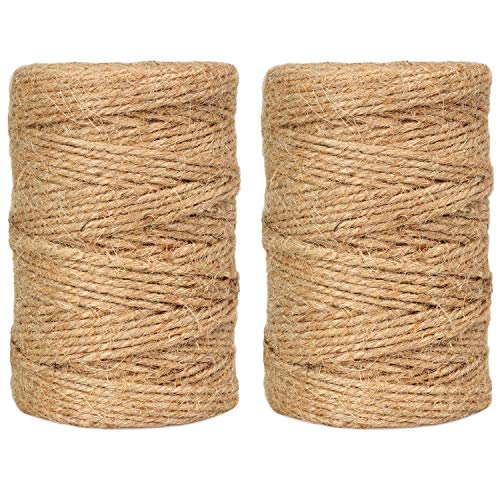 Natural Jute Twine String Rolls - 328 Feet 3 ply, Durable Brown Twine Rope for Crafts, Wrapping, Packing, Gardening, Artworks, Picture Display, Recycling, and Wedding Decor (3 mm, 2 Pack)
