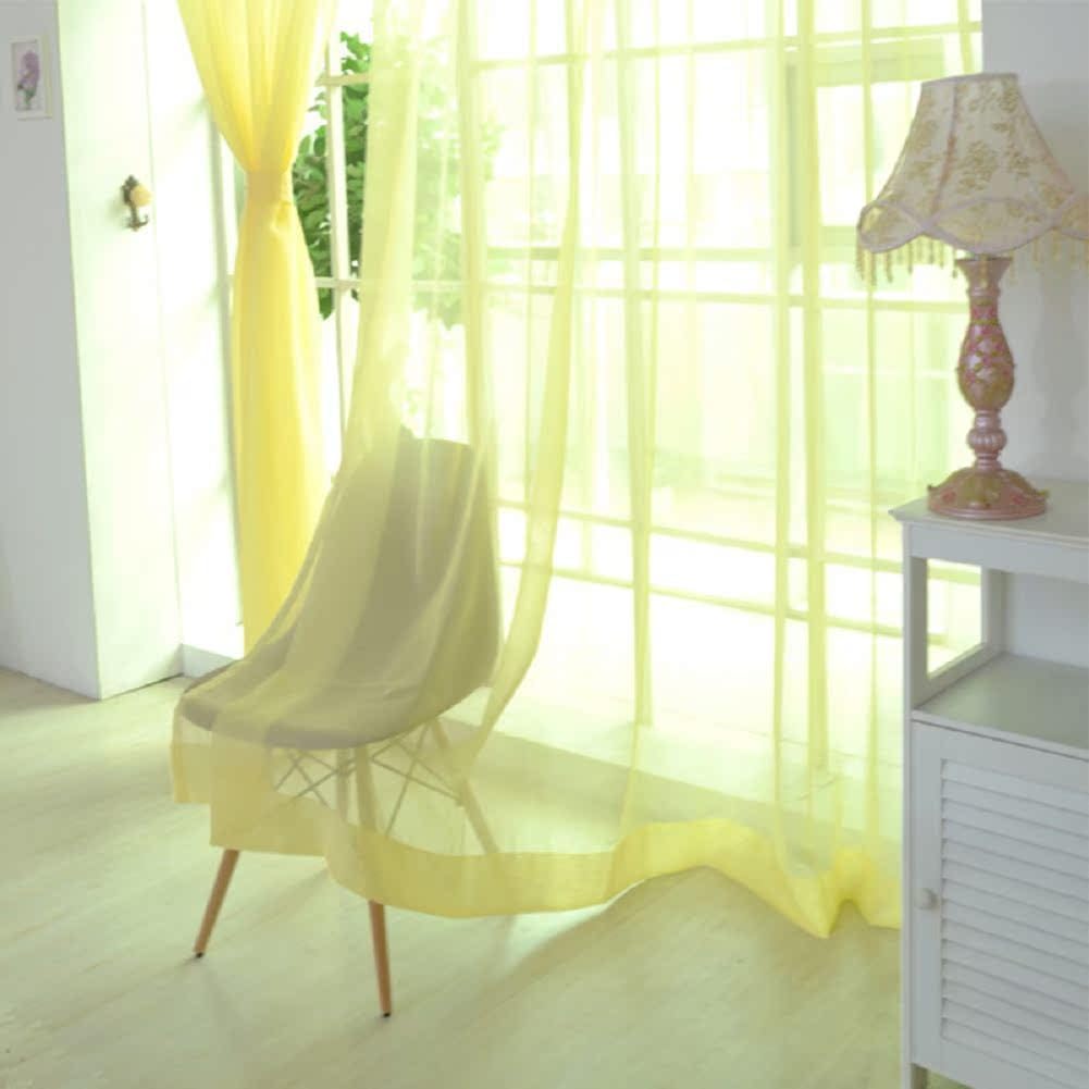 HooHero Yellow 100 Width Sheer Curtains Solid Colors Window Treatments Rod Pocket Top Style Window Panels for Kids Nursery Room Bedroom