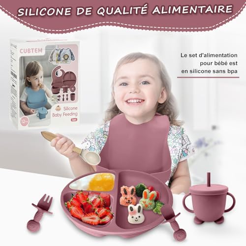 Baby Geschirrset,12er Set Kindergeschirr, Babylöffel,Trinklernbecher,Silikon Lätzchen,Baby Teller Kinderteller mit Saugnapf… – Ansicht 2