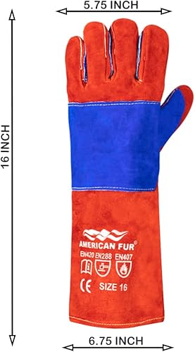 Miniatura 24 de Guantes de cuero para soldadura/barbacoa, 16 pulgadas, 932℉, guantes de soldadura resistentes al calor/fuego, guantes para horno, parrilla