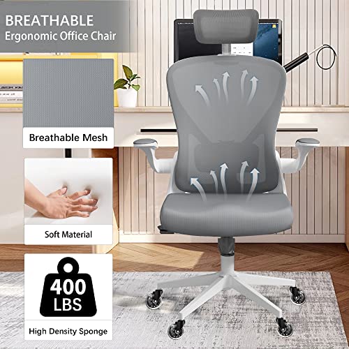 Sichy Age Ergonomic Chair With Headrest Big And Tall Office Chair Computer Chair Desk Chair Adjustable Headrest Lumbar Support Office Chair 400 Lbs Heavy Duty Office Chair With Metal Base Gray #TOP1