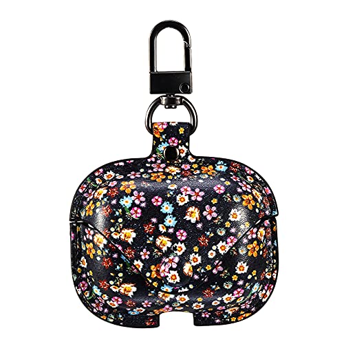 Image of Genuine Leather Case Compatible with AirPods Pro 3rd Gen (2025), VOMA Protective Cover for Apple AirPods Pro 3 Wireless Charging Case with Keychain and Snap Lock Colorful Floral