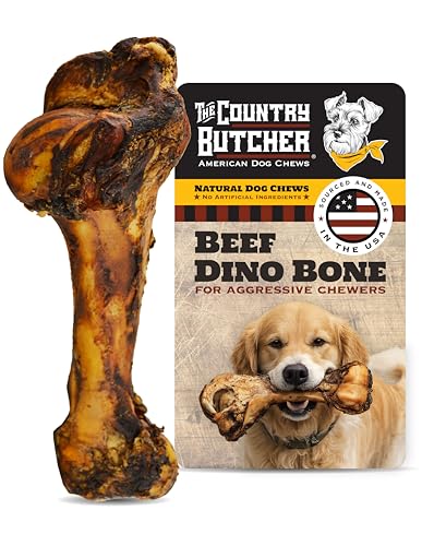 THE COUNTRY BUTCHER Giant Dog Bone - Long Lasting Chews for Aggressive Chewers Medium & Large Breeds Natural Beef Tough Chew Toy Meaty Beef Bones for Dogs Made in The USA 1 Pack