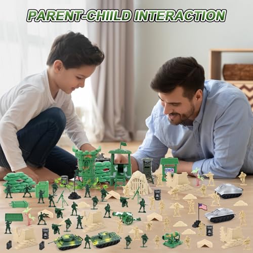 deAO 100-teiliges Militär-Spielset mit Miniatur-Soldaten, Militärfiguren, Tanks, Flugzeuge, Flaggen, Transport und Kampfzubehör, Soldaten Figuren Spielzeug Set für Kinder, Geschenk für Jungen