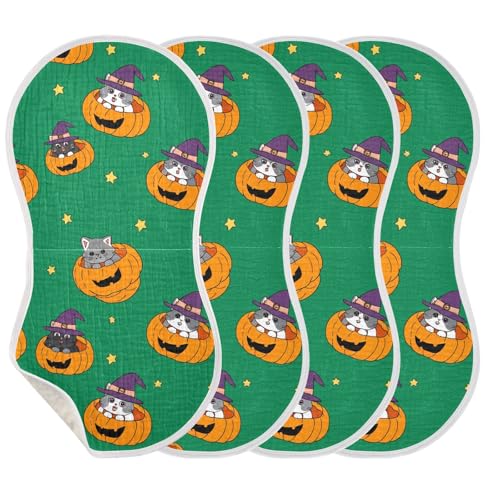 2 Pack Baby Burp Cloths, Soft Absorbent Burping Cloths for Babies, Cotton Milk Spit Up Rags, Large Size for Newborns, Baby Boys and Girls (Witch Cat Pumpkin)3