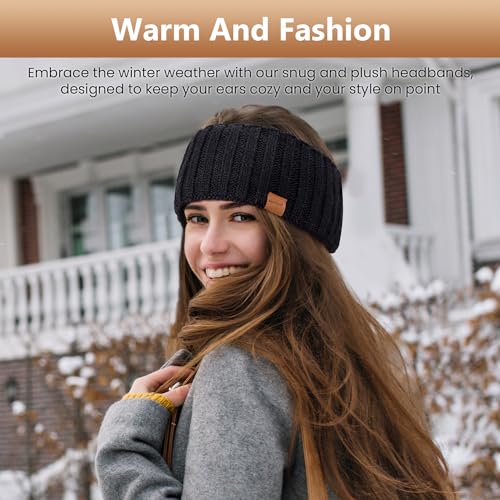 Pacote com 3 faixas de cabelo femininas de inverno, aquecedores de orelha para mulheres, malha de lã