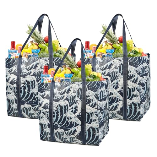 BeeGreen 3 Pack Reusable shopping Bags for Groceries - Heavy