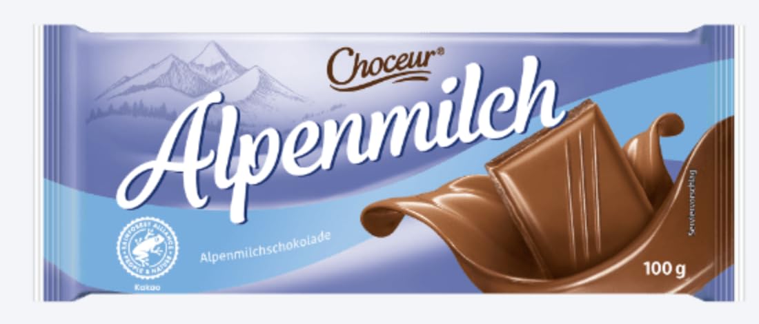 Alpenmilch - Chocolat au lait alpin classique, fondant et onctueux, plaisir authentique - Compatible avec Choceur - 100g
