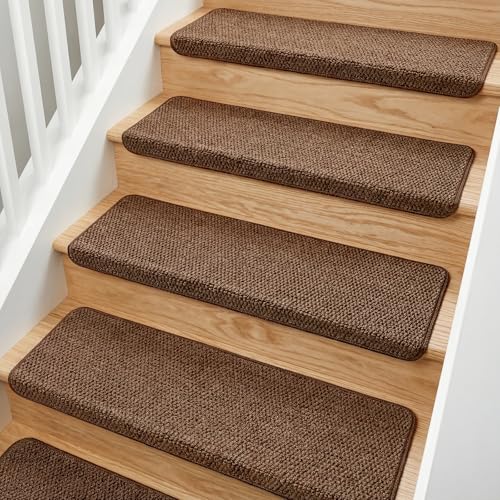 MBIGM Non-Slip Carpet Bullnose Stair Treads 14 Pack 9.5" x 30" Brown