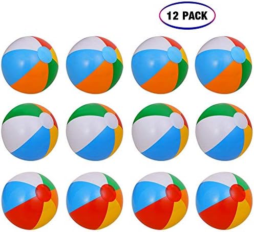 Geefia Inflatable Beach Balls, 12 Pcs Inflatable 6-Color Traditional Beach Balls Pool Party Toys Birthday Favors for Adults and Kids Summer Party Swimming Beach Holiday