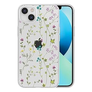 RALEAVO Transparant hoesje met bloemen, compatibel met iPhone 13 (6,1 inch), schokbestendige siliconen transparante hoes met schattige bloem beschermend bumper hoesje voor iPhone 13 – transparant