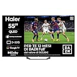 Haier Smart TV 55" QLED 4K Ultra HD S81 Series, Google TV, Dolby Audio, Gaming 120Hz DLG, HDMI 2.1, Chromecast Integrato, Bluetooth 5.1, Design Senza Bordi, Telecomando Vocale, 6 mesi DAZN inclusi