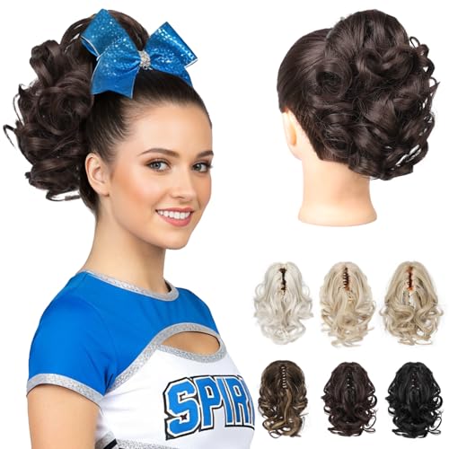 REECHO 9" Short Ponytail Extension, Classic Loose Curly Wavy Claw Clip Pony tails Hair Extensions HP001 Hairpieces for Women (Dark Brown)