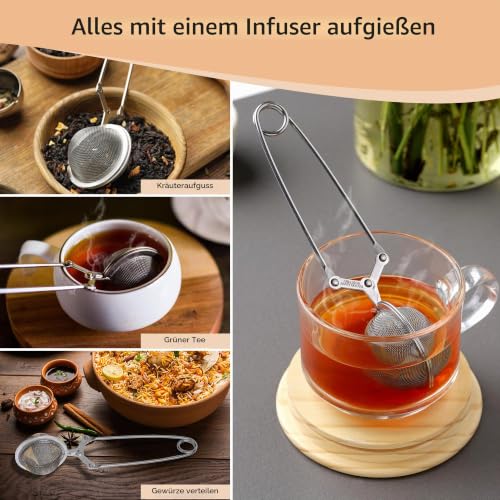 Foto von Fackelmann Teebrüher mit Klappgriff, Teesieb aus Edelstahl, Tee-Ei zum Brühen, Umrühren (Farbe: Silber), Menge: 1 Stück