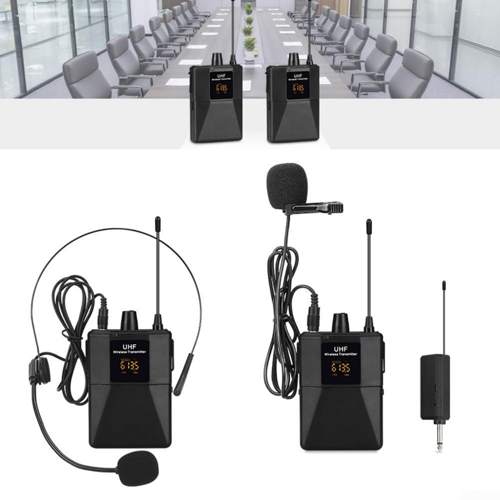 UHF - Kit di sistemi microfonici wireless con 16 canali di accoppiamento casuale ID e blocco della frequenza per una trasmissione audio wireless chiara e stabile (da 1 a trascinare 2)
