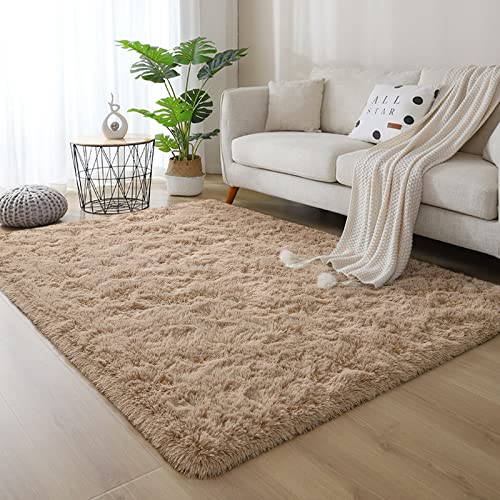 Dweike Fluffy Shaggy Area Rug, 6X9 Feet Beige Plush Rugs For Living Room Bedroom, Soft Carpets For Kids Girls Boys Room, Extra Large Fuzzy Rug, Upgrade Non-Slip Rugs, Beige #TOP5