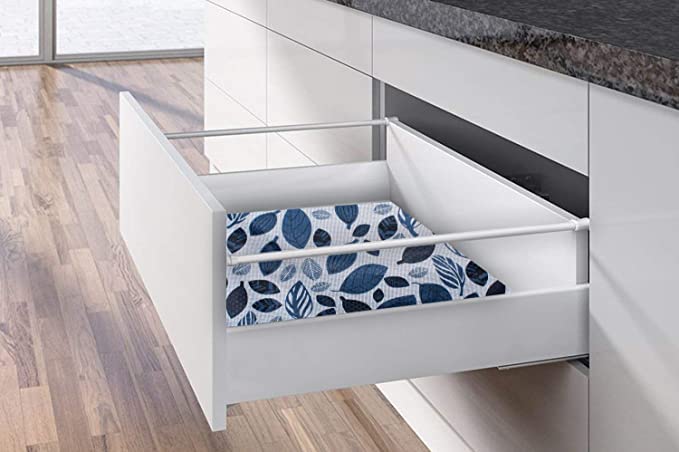 Image of 10Meter Rectangular Long Shelf Liner, Sheet Roll /Mat for Drawer, Shelf roll Kitchen mat /Kitchen Roll /Slab Roll /Drawer roll Antislip Mat Size - 45 x 1000 cm-AM (Blue Black Leaf)