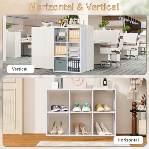 Image of VASAAOSD 6 Cube Storage Organizer - Metal Bookshelf, White Cube Shelf, Deep Cube Shelving with Corner Protector, Toy Display Bookcase for Living Room, Bedroom, Office, Entryway