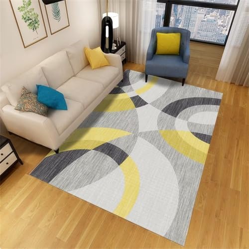 Tapis rectangulaire jaune à rayures 140x200cm pour chambre et extérieur