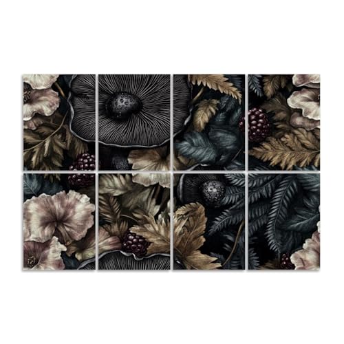 Paneles acústicos artísticos absorventes de sonido 8 piezas 48"x32" decorativos en negro con diseño floral y setas miniatura 1