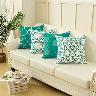 Alishomtll Geometric Pillowcases Cushion Covers 18x18 Inches Soft Throw Pillow Covers 45cm x 45cm Polyester for Sofa Bedroom Garden Set of 4pcs, Lake Blue