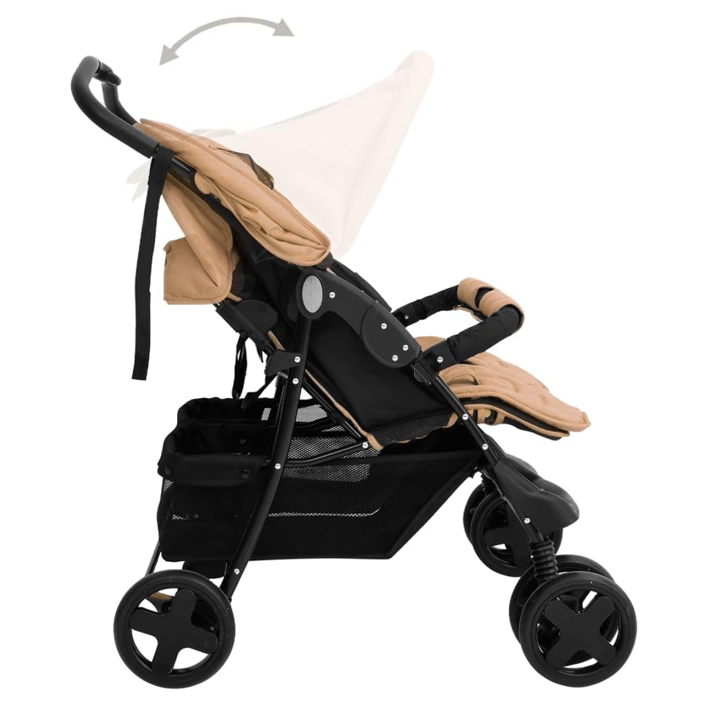 Toshilian Poussette Double Pliable pour Jumeaux, Taupe, Acier
