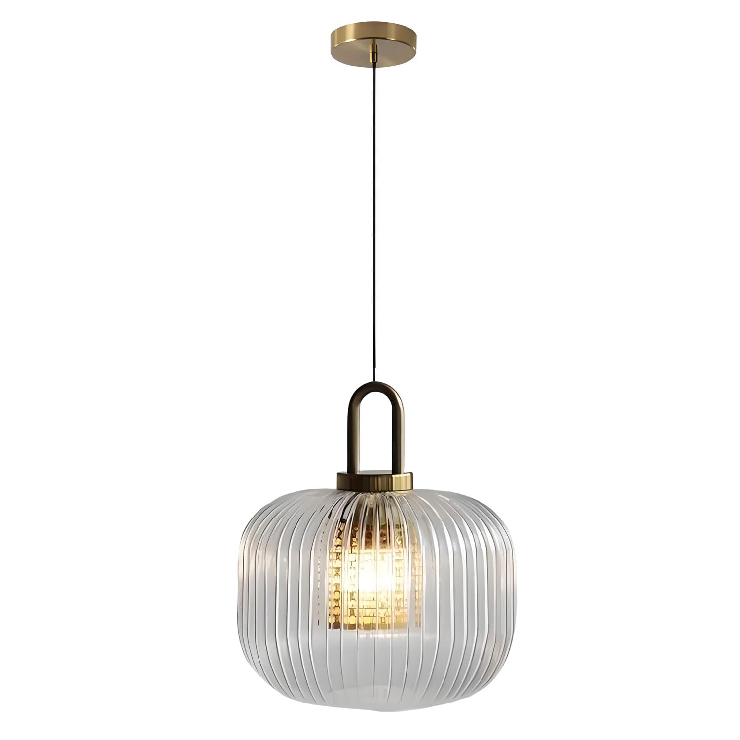 Abinlina Industrial Farmhouse Large Glass Chandelier - 1-Light Hanging Lamp with Gold Finish for Dining Room, Kitchen, Hallway, Entryway(9.45" x 7.88")