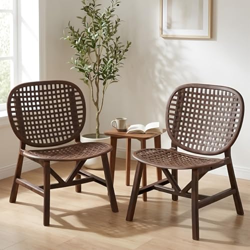 Image of Nilkamal Arena Woven Style Plastic Chair Without Cushion| Set of 2| for Home, Living Room, Balconies, Patios, Outdoor, Garden| Walnut