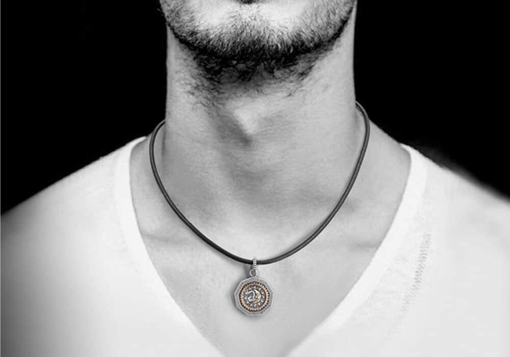 MILEVO Collar con Colgante, Collar de Plata de Ley 925 for Hombre, Collar con Colgante de joyería, Collar Negro for Hombres y niños con Longitud de Cuerda de Cuero, Cadena de Plata de 27,6 Pulgadas