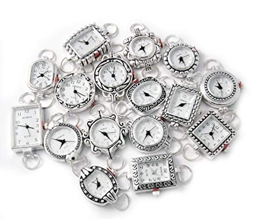 10 Mix Silver Tone Geneva Elite Watch Faces for Beading, Loops and Battery Included