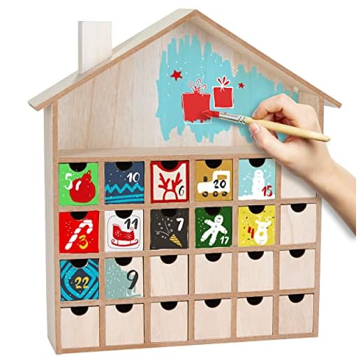 BRUBAKER Calendario de Adviento Reutilizable para Llenar con 24 Cajones - Calendario de Navidad DIY para Pintar, Hacer Manualidades y Autodiseñar - En Blanco - 33,3 cm de Altura