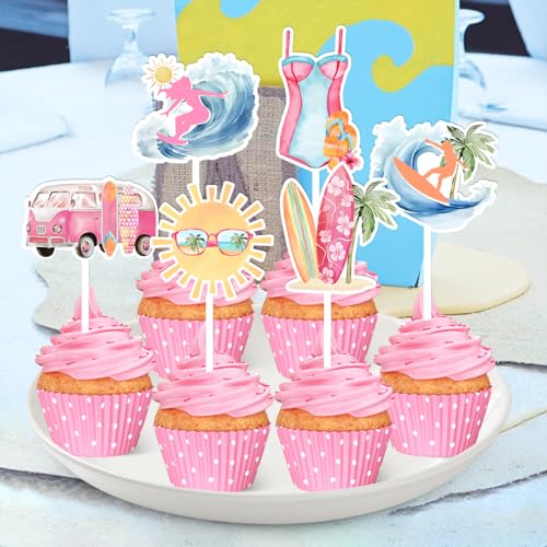 Kit cupcake toppers surf avec impression double-face pour buffet d'anniversaire - 3