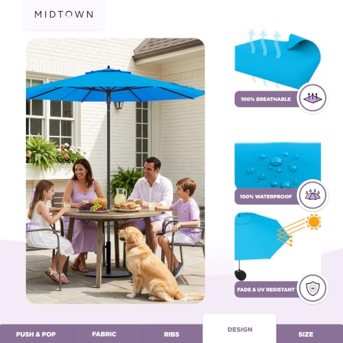 Image of Midtown Umbrellas Push and Pop - 8 Ft Patio Umbrella, Cobalt Canopy