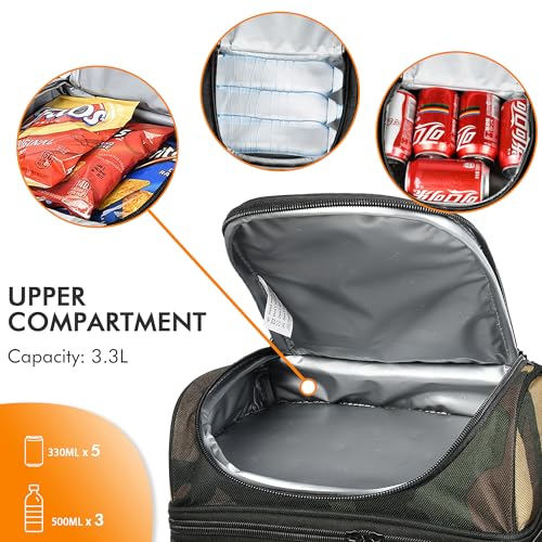 Tirrinia Reusable Lunch Box for Men Women, Insulated Lunch Bag Adult Work, Double Decker Leakproof Lunchbox for Office Picnic Beach—Dual Compartment Lunch Cooler Bag,Camo by Tirrinia - Image 4