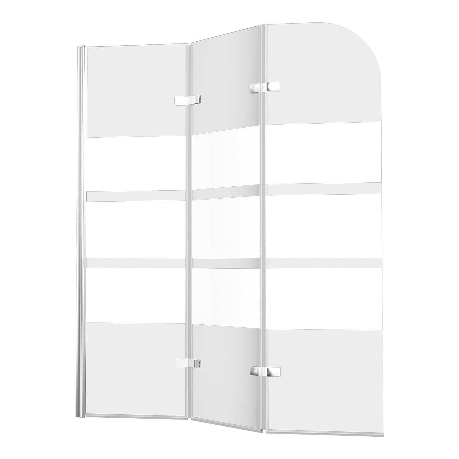 Mampara de ducha plegable para bañera, 120 x 140 cm, 3 piezas, cristal ESG, mampara de ducha plegable con nanorrevestimiento, rayas blancas