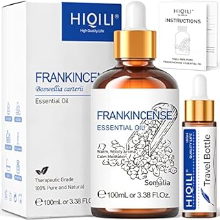 HIQILI Frankincense Oil Essential 100ml, Included 10ML Travel Bottle, Pure Natural Therapeutic Grade for Diffuser Meditation Skin Care