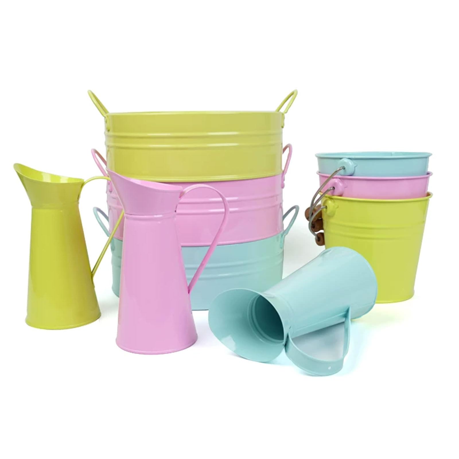 Set di Lavoro per Lavaggio Montessori, Bacinella in Metallo, Secchio e Set di Brocca, Giocattolo Sensoriale di Vita Pratica per Bambini,Blu