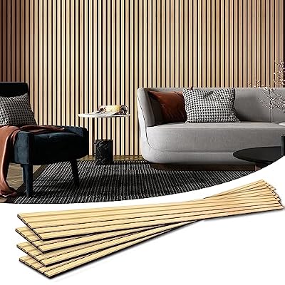 Art3d 4-Piece Wood Slat Acoustic Panels for Stylish Decor and Noise Reduction, 3D Textured Panel for Ceiling and Wall, Oak